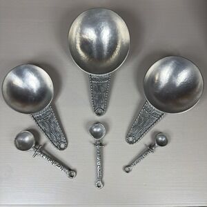 6 Crosby & Taylor Pewter Bamboo Pattern Measuring Nesting Spoons